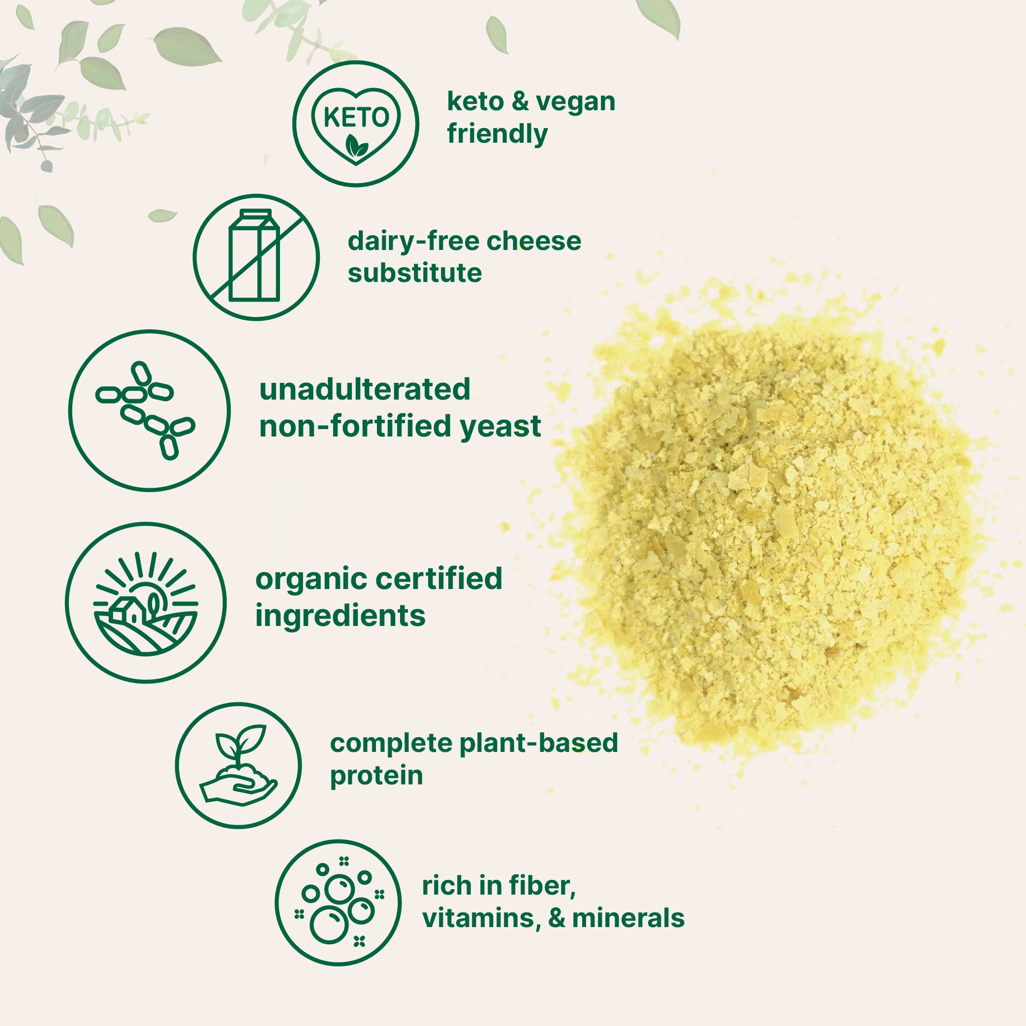 Micro Ingredients non-fortified yeast flakes displayed beside eggs and veggies for flavor enhancement