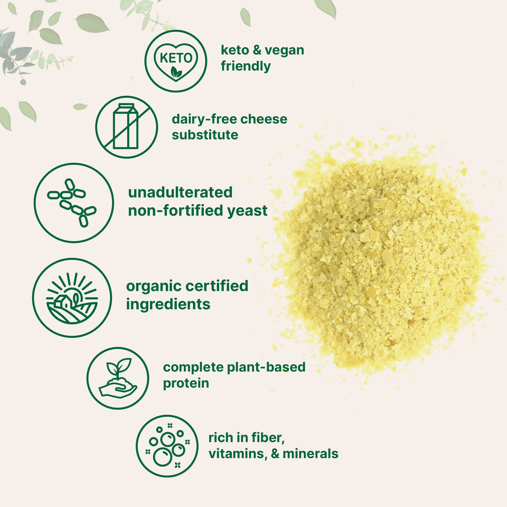 Micro Ingredients non-fortified yeast flakes displayed beside eggs and veggies for flavor enhancement