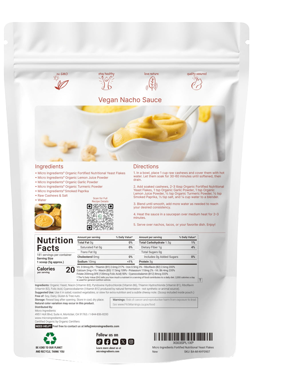 Micro Ingredients nutritional yeast flakes cheesy popcorn topping for vegan snacking