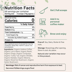 Micro Ingredients label on 24 oz bag highlighting 10 mushroom blend and no fillers.