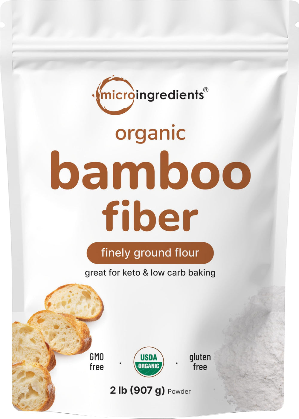 Micro Ingredients Organic Bamboo Fiber Powder 2lb pours for keto baking and low-carb meals