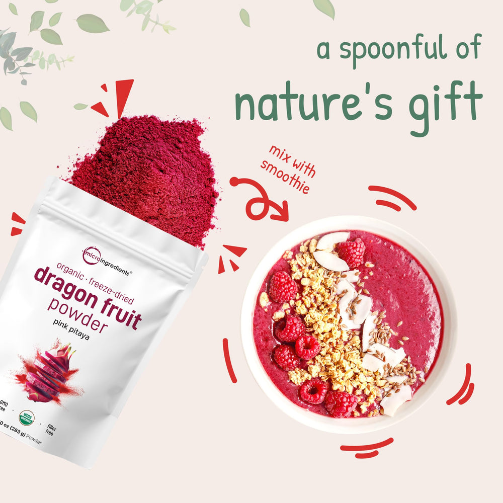 Micro Ingredients Organic Dragon Fruit Powder suggested use 2 scoop serving.