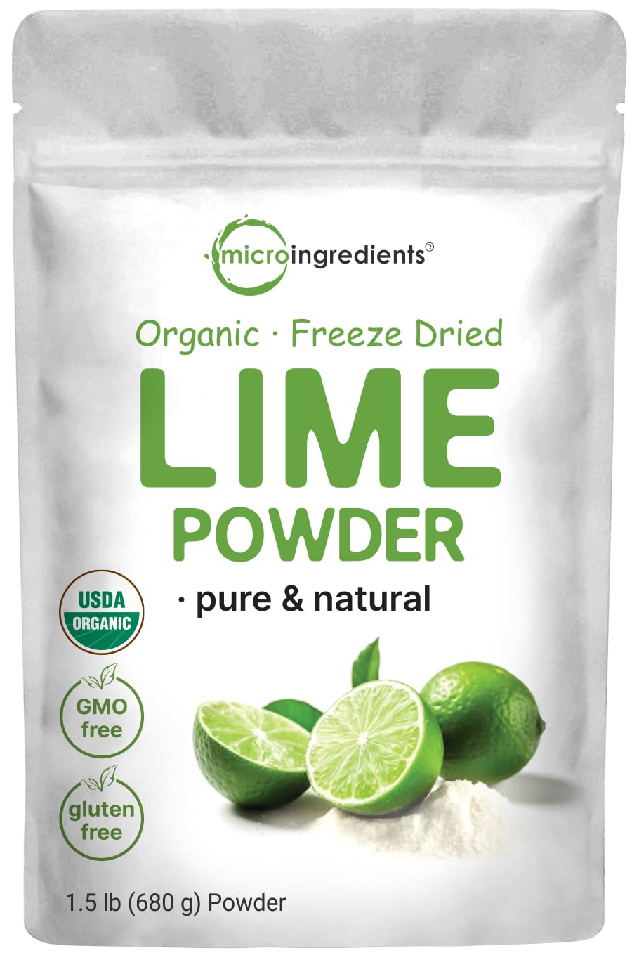 Micro Ingredients freeze-dried lime powder packaging showcasing real lime flavor for beverages