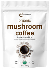 Micro Ingredients organic mushroom coffee powder jar with scoop for a smooth brew