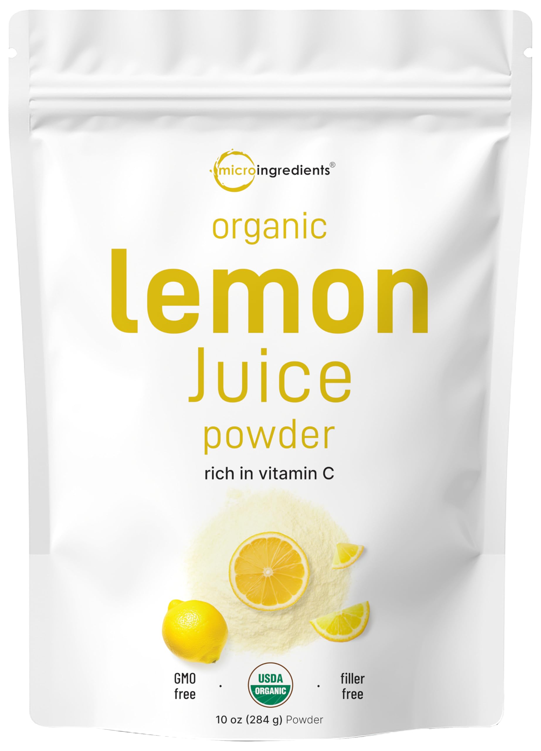 Micro Ingredients Organic Lemon Juice Powder bottle with scoop for beverages