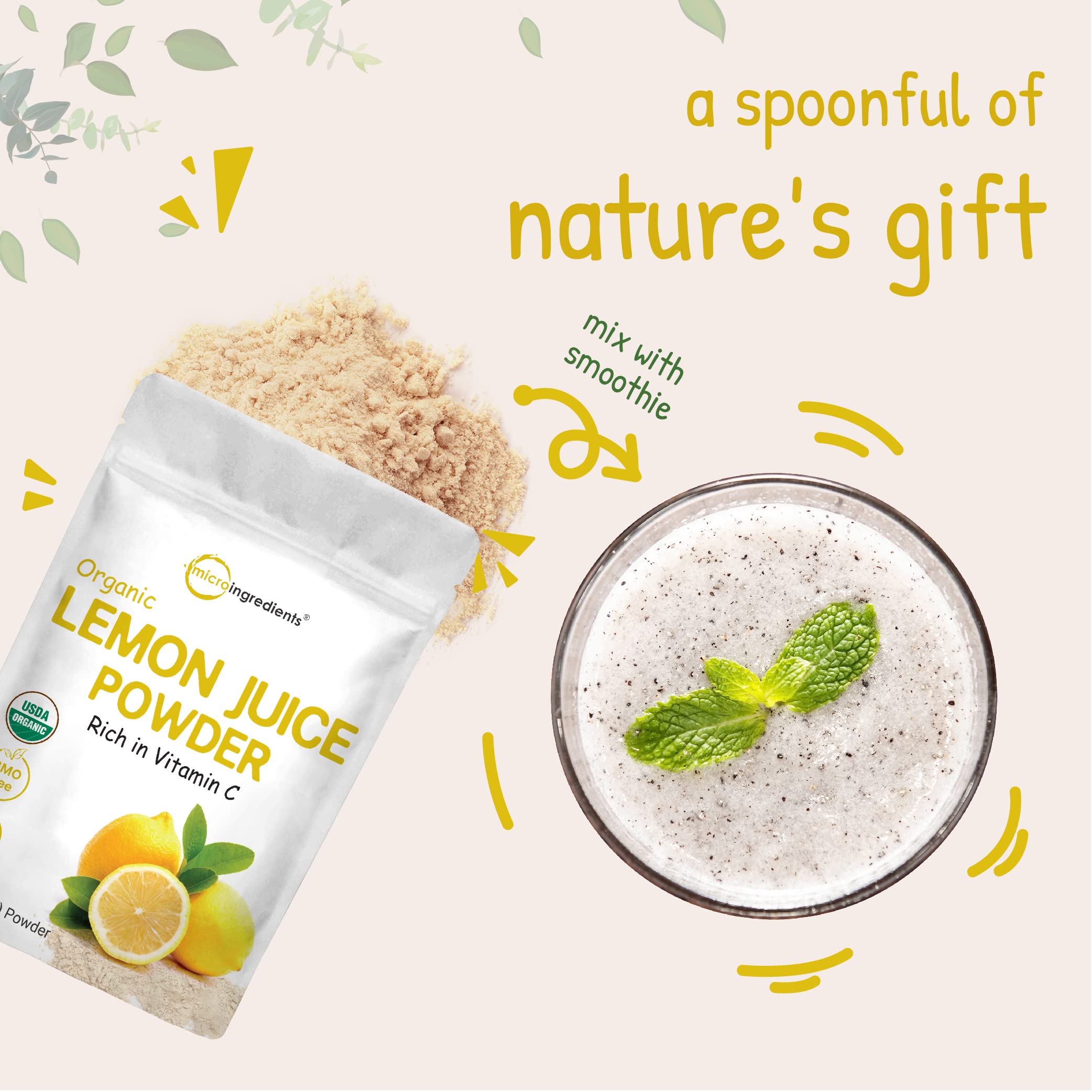 Micro Ingredients Organic Lemon Juice Powder poured into a smoothie for citrus boost
