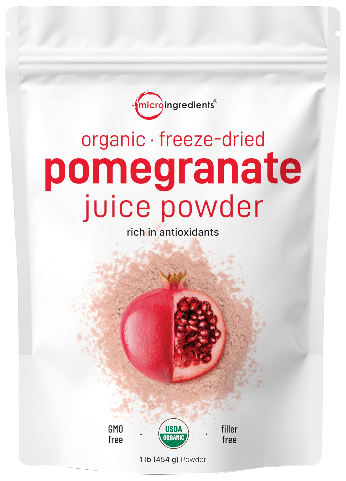 Micro Ingredients Organic Pomegranate Juice Powder bottle for smoothies