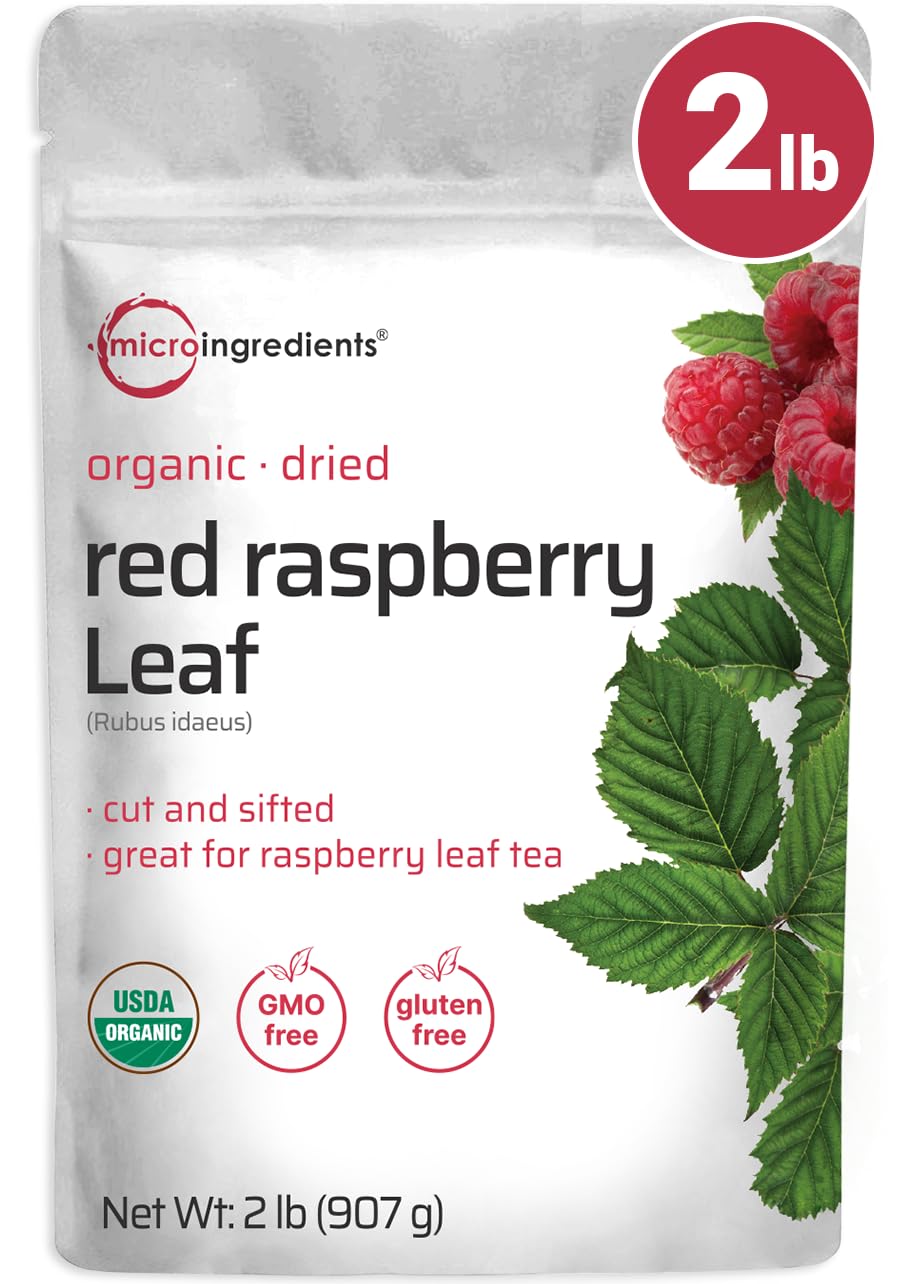 Micro Ingredients organic raspberry leaf tea pouch showing 2 lb bag for convenient refills