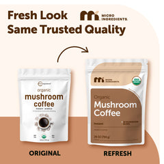 Micro Ingredients mushroom coffee mug steam showcasing premium arabica blend