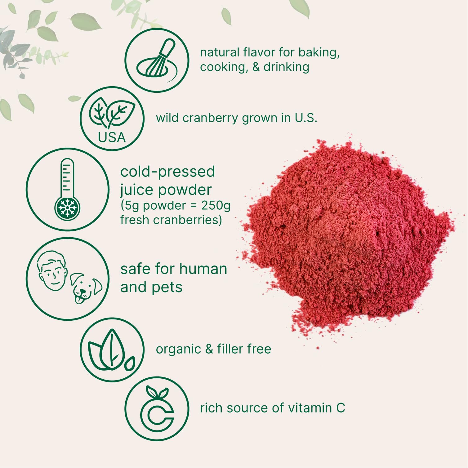 Micro Ingredients scoop included beside cranberry powder container for precise serving