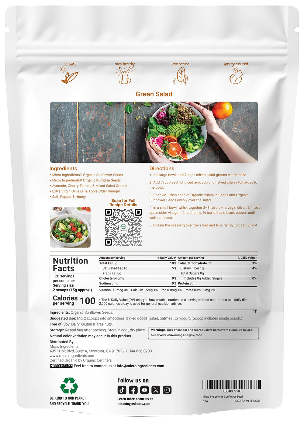 Micro Ingredients Shelled Sunflower Seeds, raw and unsalted close-up for baking and toppings.