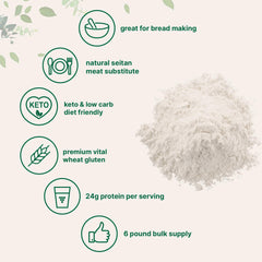 Micro Ingredients Vital Wheat Gluten scoop demonstrates protein-rich ingredient for dough elasticity.