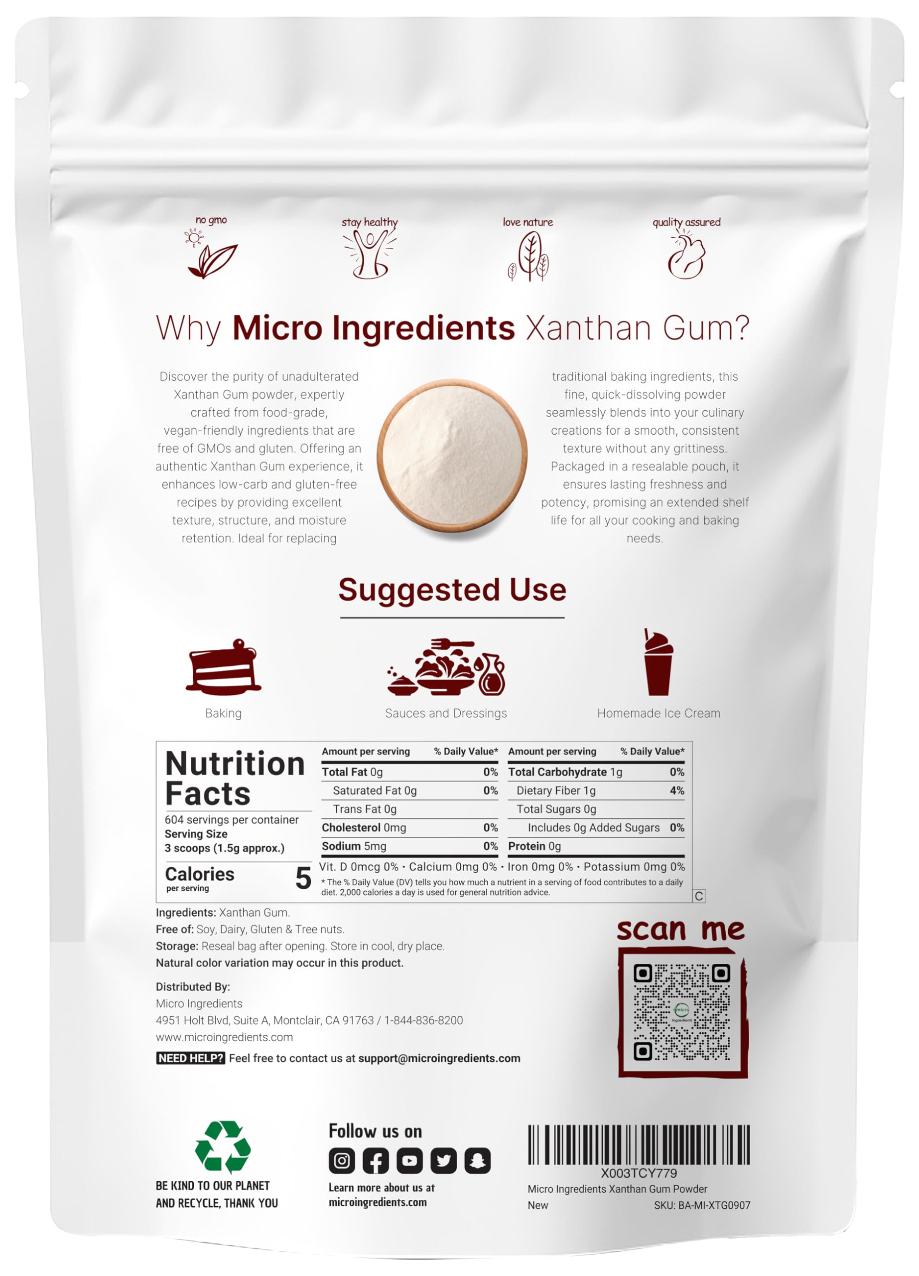Xanthan gum powder dissolves quickly for smooth batter and sauces