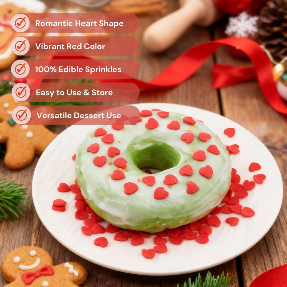 MIDDLE BUBBLE Red Heart Sprinkles on cakes provide a polished finish