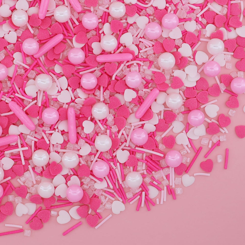 MIDDLE BUBBLE Valentines Sprinkles pink heart confetti for charming cookies and cupcakes