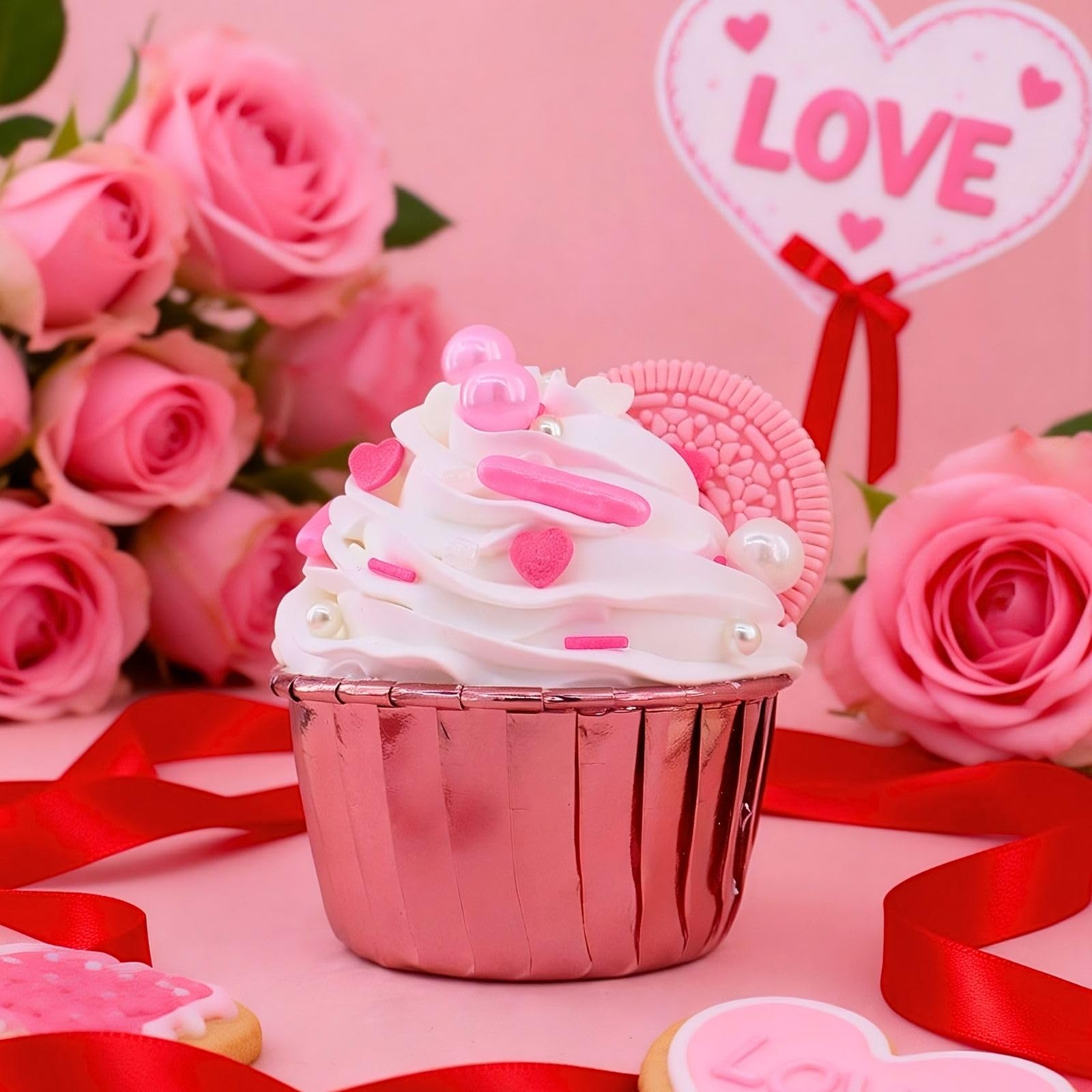 MIDDLE BUBBLE Valentines Sprinkles pink pastel rods provide slim decorative strands for Valentine designs