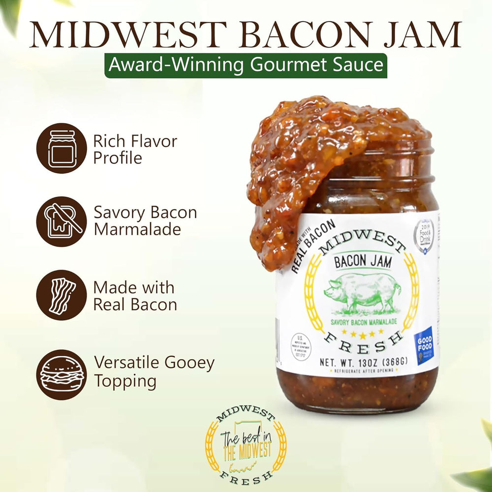 Midwest Fresh Bacon Jam on a juicy burger, a savory upgrade for grilled flavor.