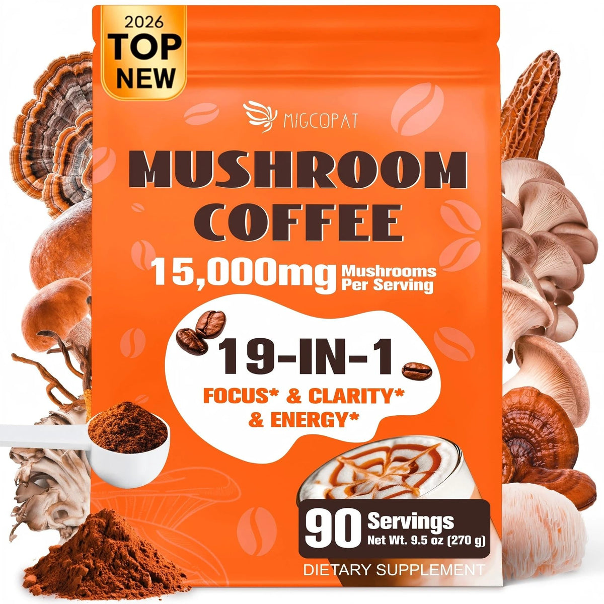 Migcopat 19in1 mushroom coffee bag ready for daily energy.