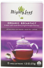 Mighty Leaf Breakfast Black Tea silken pouches unfurl releasing full aroma and bold taste.