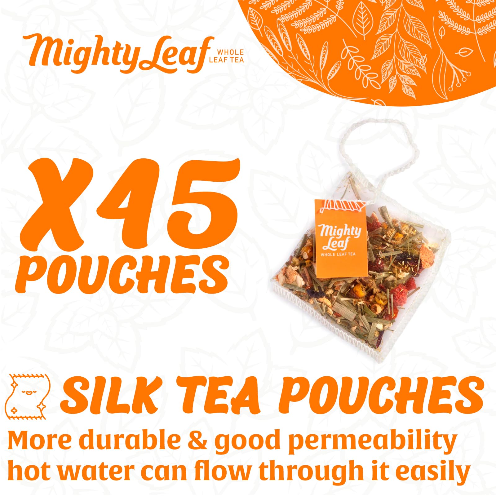 Steeping Mighty Leaf chamomile citrus releases citrus and floral aroma in a warm cup.