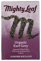 Mighty Leaf Earl Grey hand-stitched tea bags ready for a refined afternoon ritual.