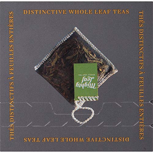 Mighty Leaf Green Dragon tea bag pouring into a cup, inviting flavor.