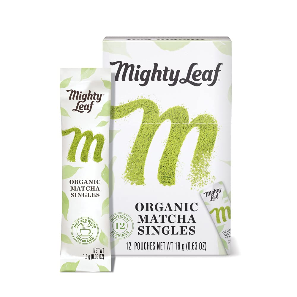 Mighty Leaf Matcha green tea packets for quick, convenient single-serve brewing.