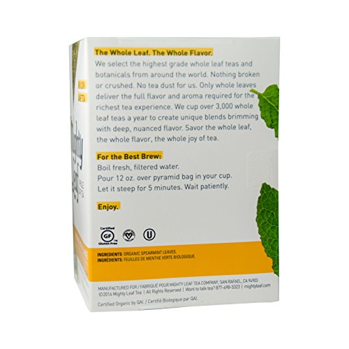 Pyramid sachets from Mighty Leaf Mint Mélange ready to steep