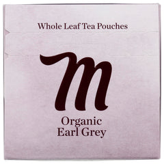 Mighty Leaf Organic Earl Grey tea bags label detail highlights organic sourcing for mindful moments.