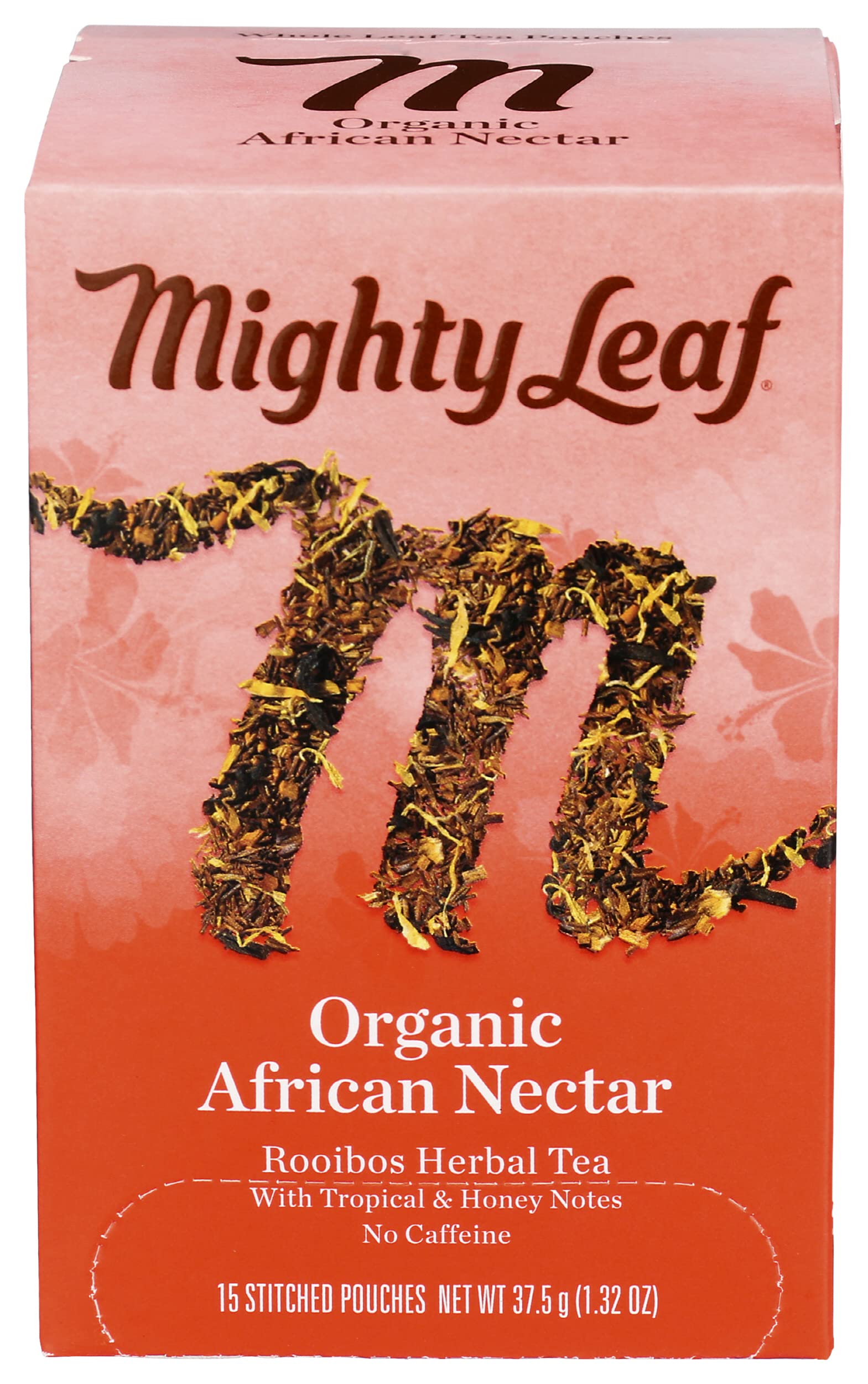 Mighty Leaf African Nectar tea bags in a box, caffeine-free rooibos blend.