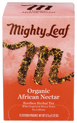 Mighty Leaf African Nectar tea bags in a box, caffeine-free rooibos blend.