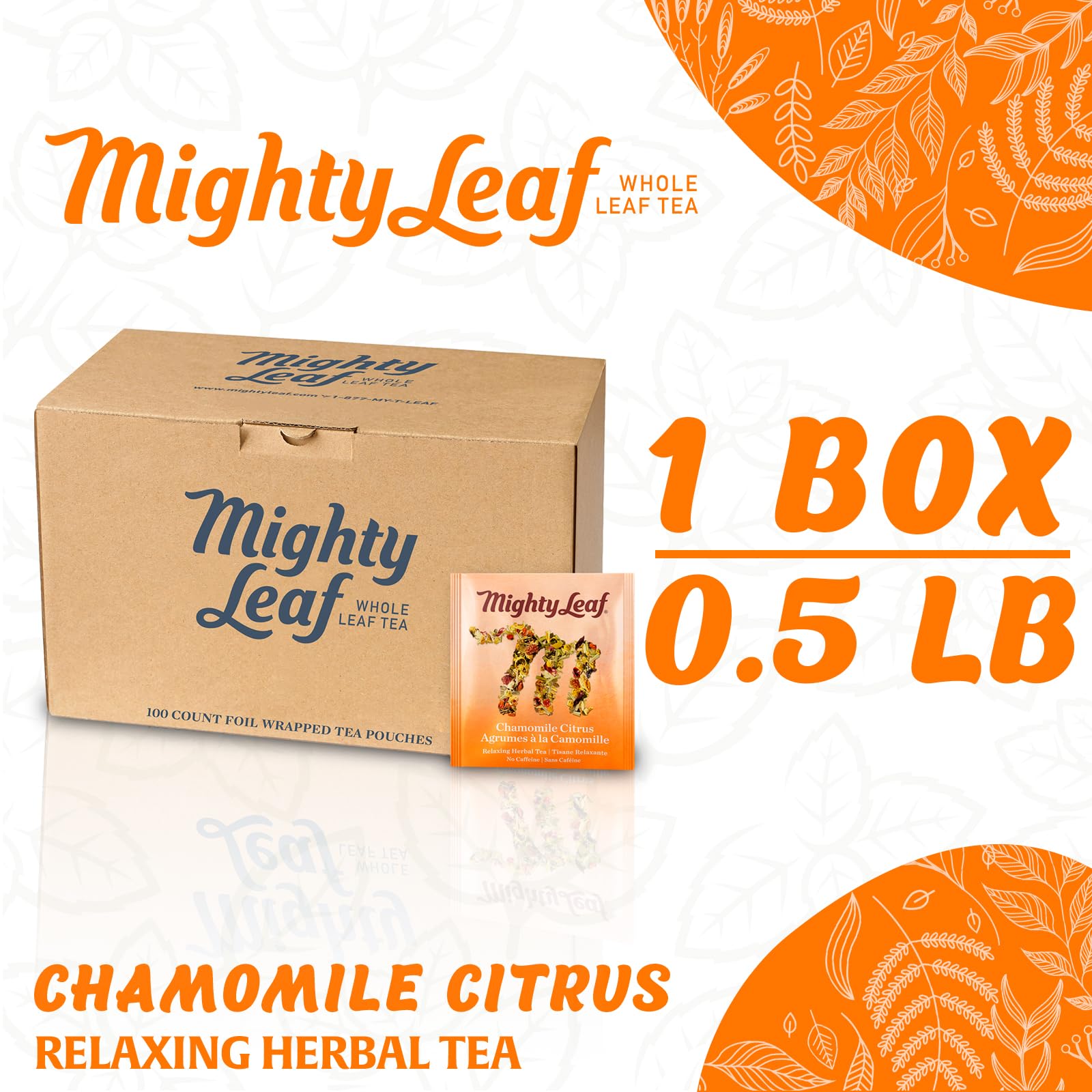 Steeping Mighty Leaf Chamomile Citrus tea in a cup showing citrus notes.