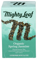 Mighty Leaf Spring Jasmine tea pack showcasing premium whole leaves for aromatic brewing.