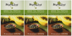 Mighty Leaf Tropical Green Tea pouch showing artisan whole leaves for a rich, smooth cup