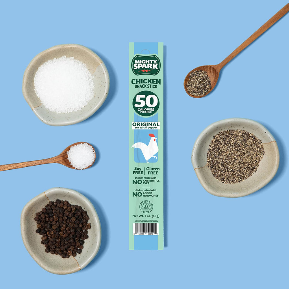 Nutrition label view for Mighty Spark Original Sea Salt & Pepper sticks.
