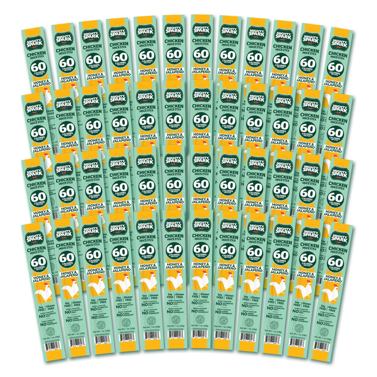 Mighty Spark Honey Jalapeño chicken snack stick pack showing portability and protein benefits.