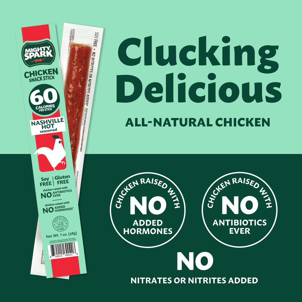 Mighty Spark sticks labeled hormone-free and nitrate-free for clean snacking