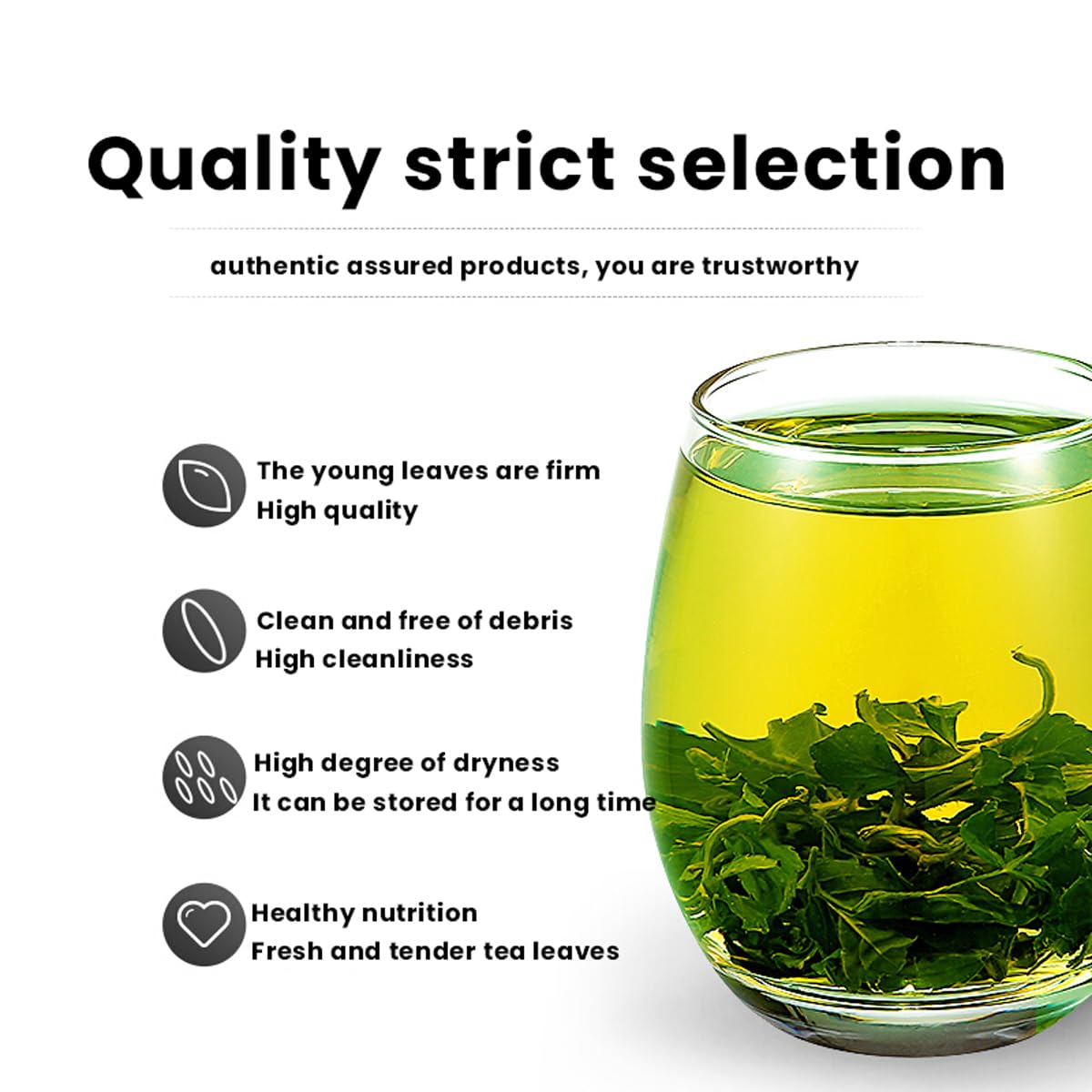 MIHUNTANG Jiaogulan tea steeping in a cup with bright green infusion.