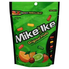 Mike and Ike front packaging displays a colorful bag for on-the-go snacking.
