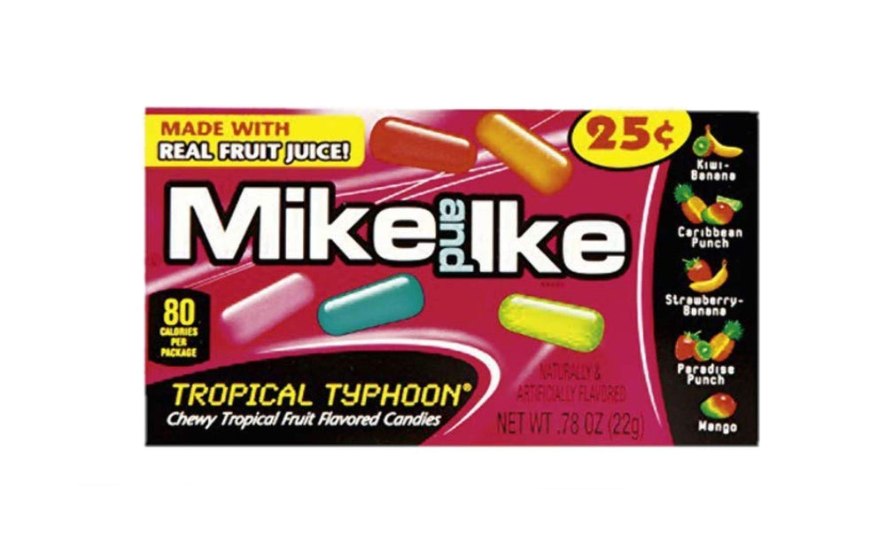MIKE AND IKE Caribbean Punch box brings tropical vibes for travel snacks.