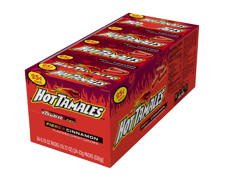 Mike and Ike Hot Tamales box with 24 on-the-go packs for snacking.