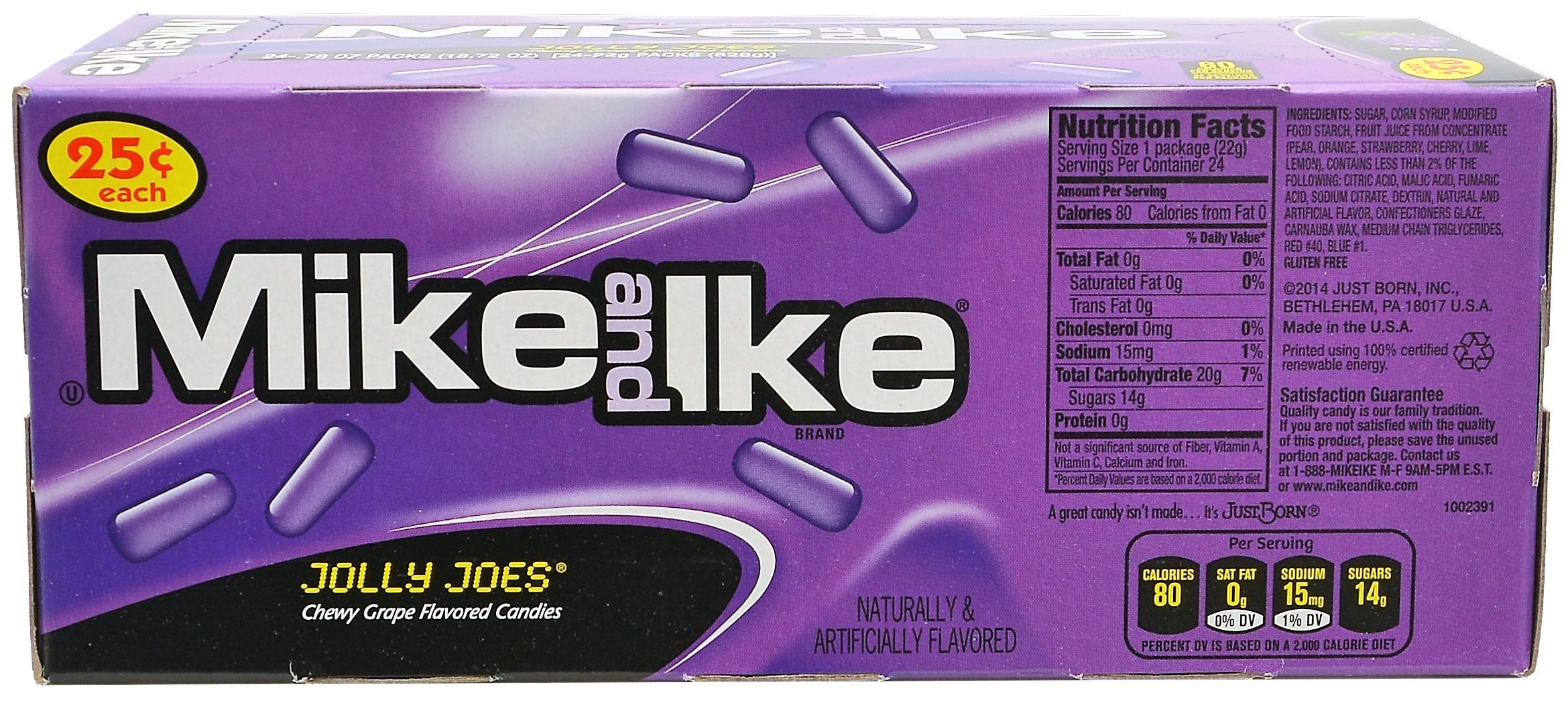 Mike and Ike Jolly Joes grape closeup showcases chewy texture for a quick flavor pick-me-up.