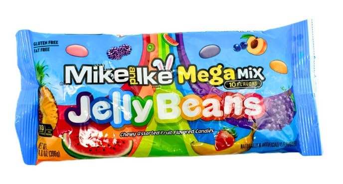 Mike and Ike Mega Mix Jelly Beans in a colorful bag, a fruity snack ideal for sharing