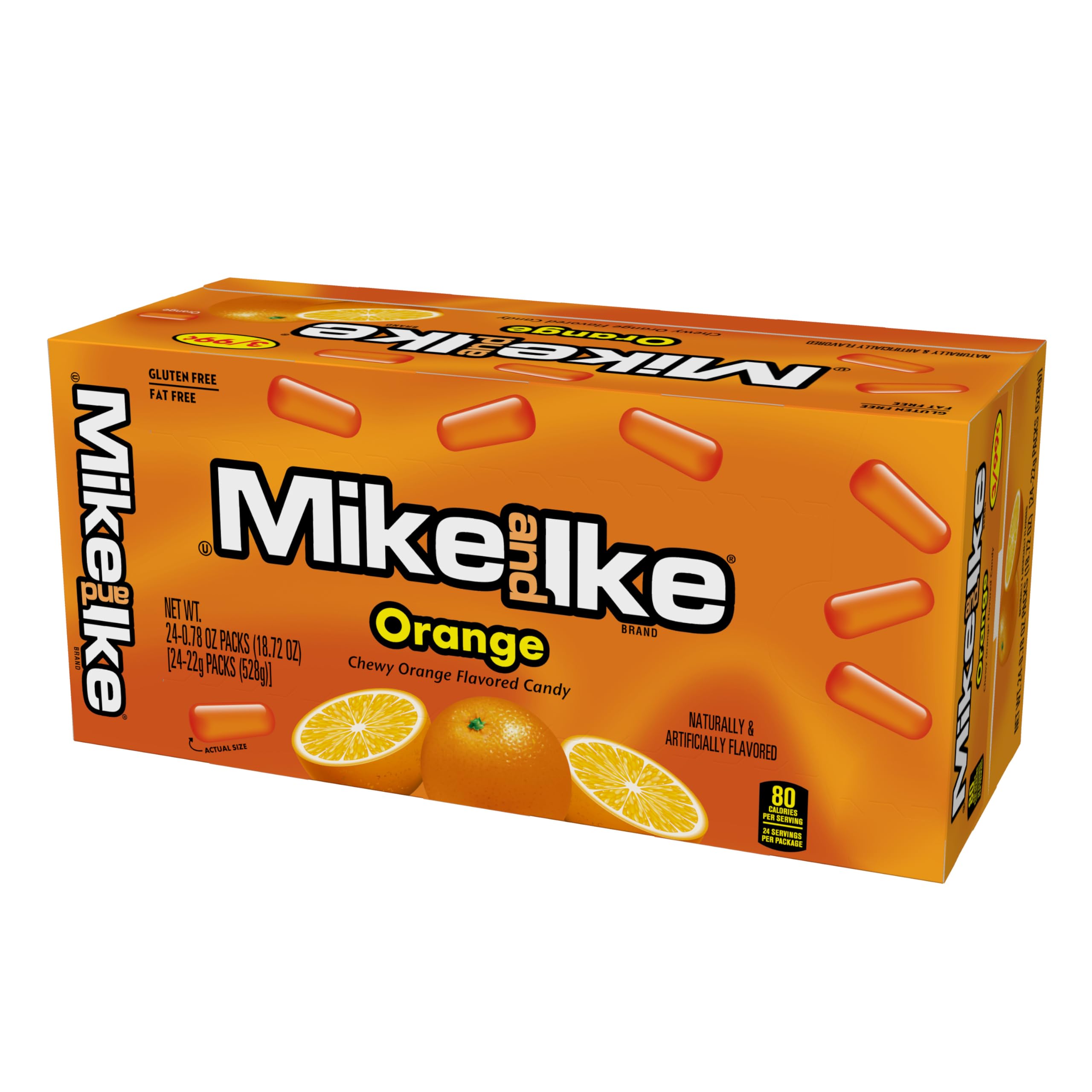 Mike and Ike Orange bite close-up emphasizing vibrant flavor and smooth chew.