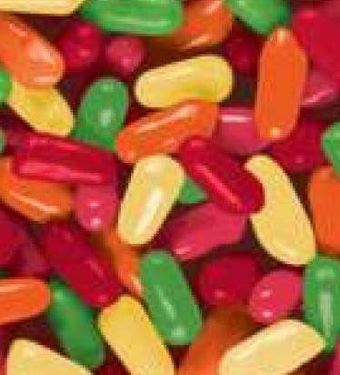 Mike & Ike Original strawberry flavor closeup communicates fruity sweetness.