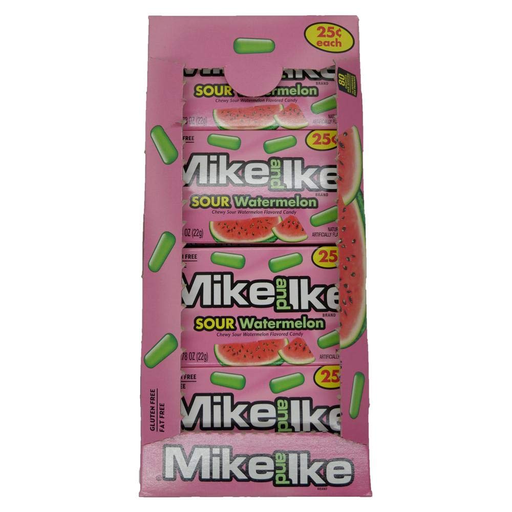 Mike and Ike Sour Watermelon candies close-up showing chewy texture for tangy snacking