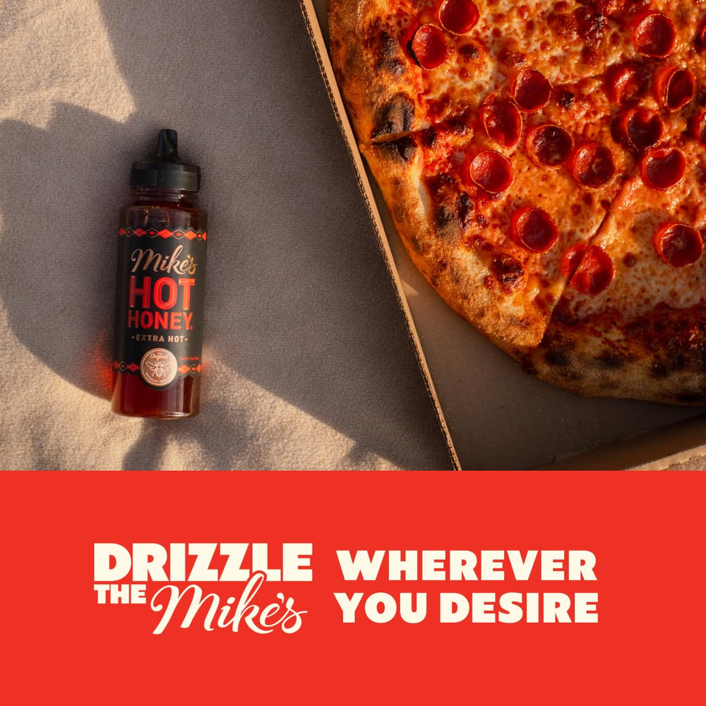 Mike's Hot Honey Extra Hot drizzle on eggs and breakfast.