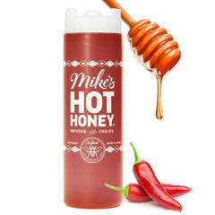 Mike's Hot Honey bottle with pour spout for easy kitchen use, ready to drizzle