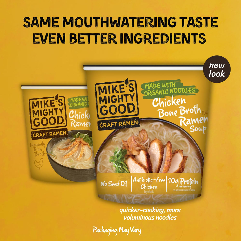 Mike's Mighty Good antibiotic-free chicken highlights clean ingredients in every bowl.