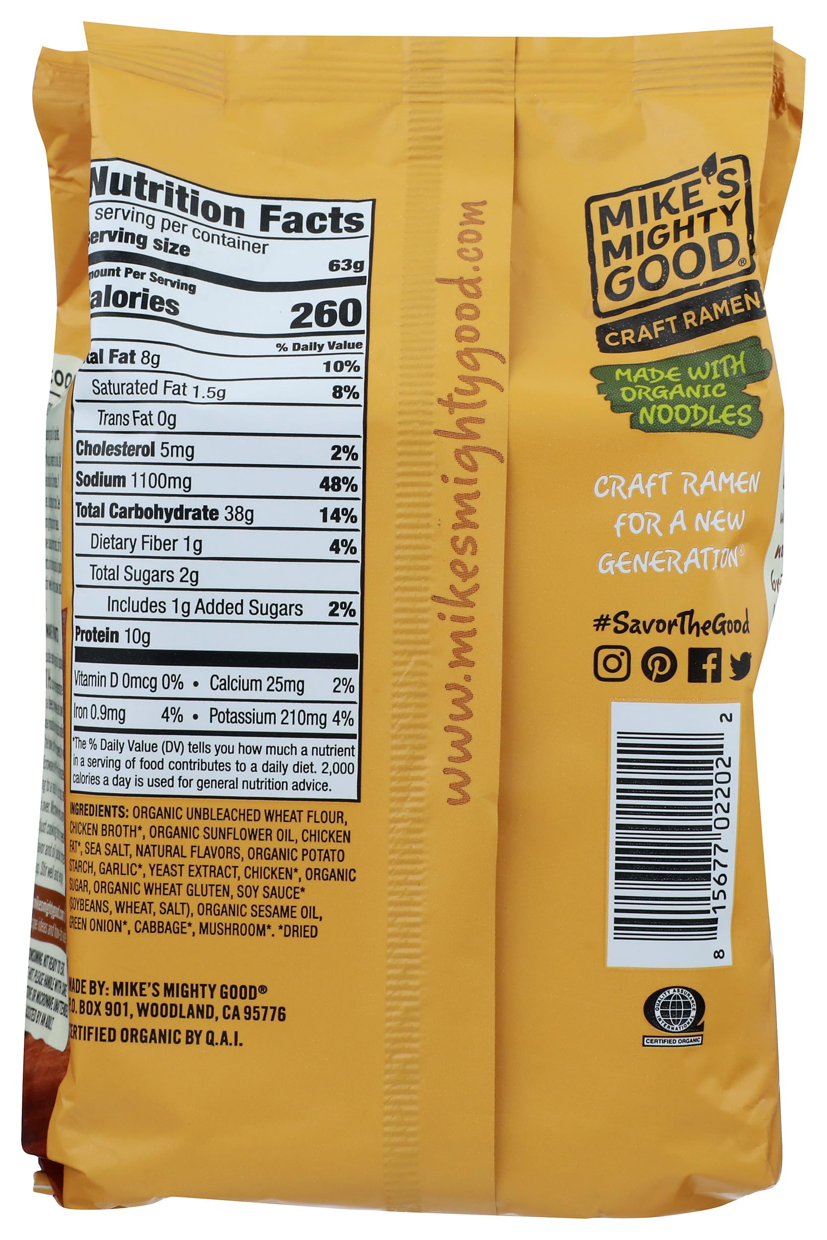 Mike's Mighty Good Organic Fried Garlic Chicken Ramen noodles close-up shows texture for comforting meals